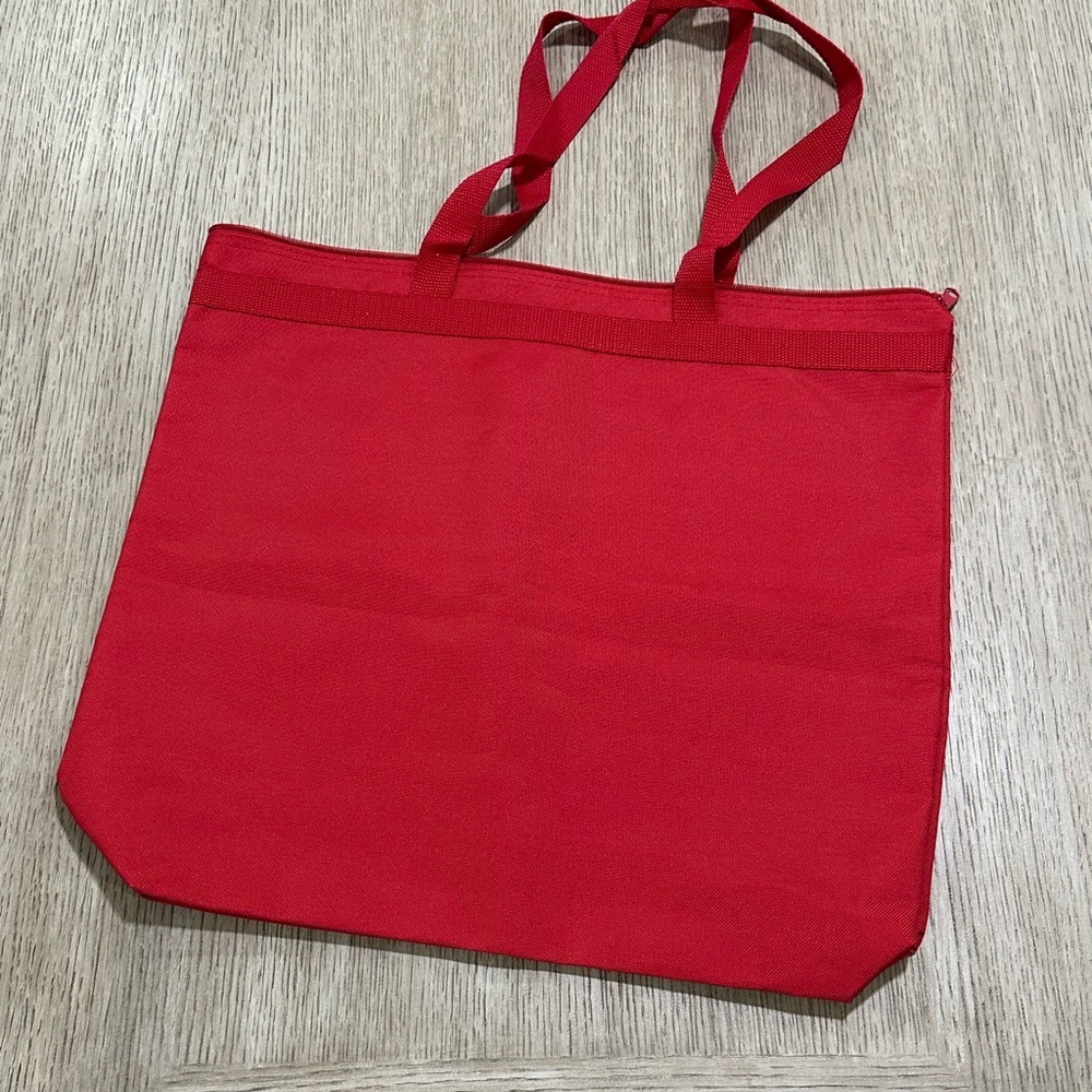 Ruffle Girl. Classic Red Canvas Tote Bag with Double Straps 17.5”Wx16” high(#60)